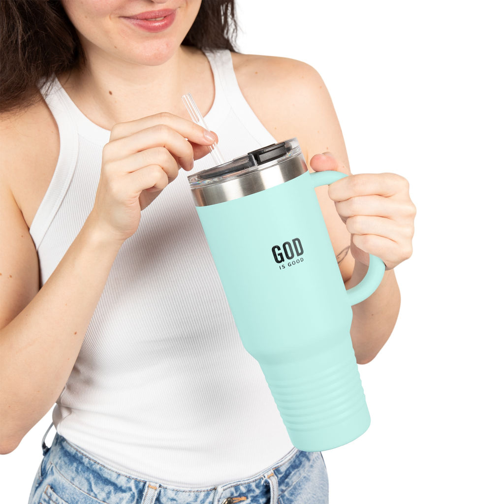 God is Good - 40oz Insulated Travel Mug —Stainless Steel Tumbler with Straw & Handle
