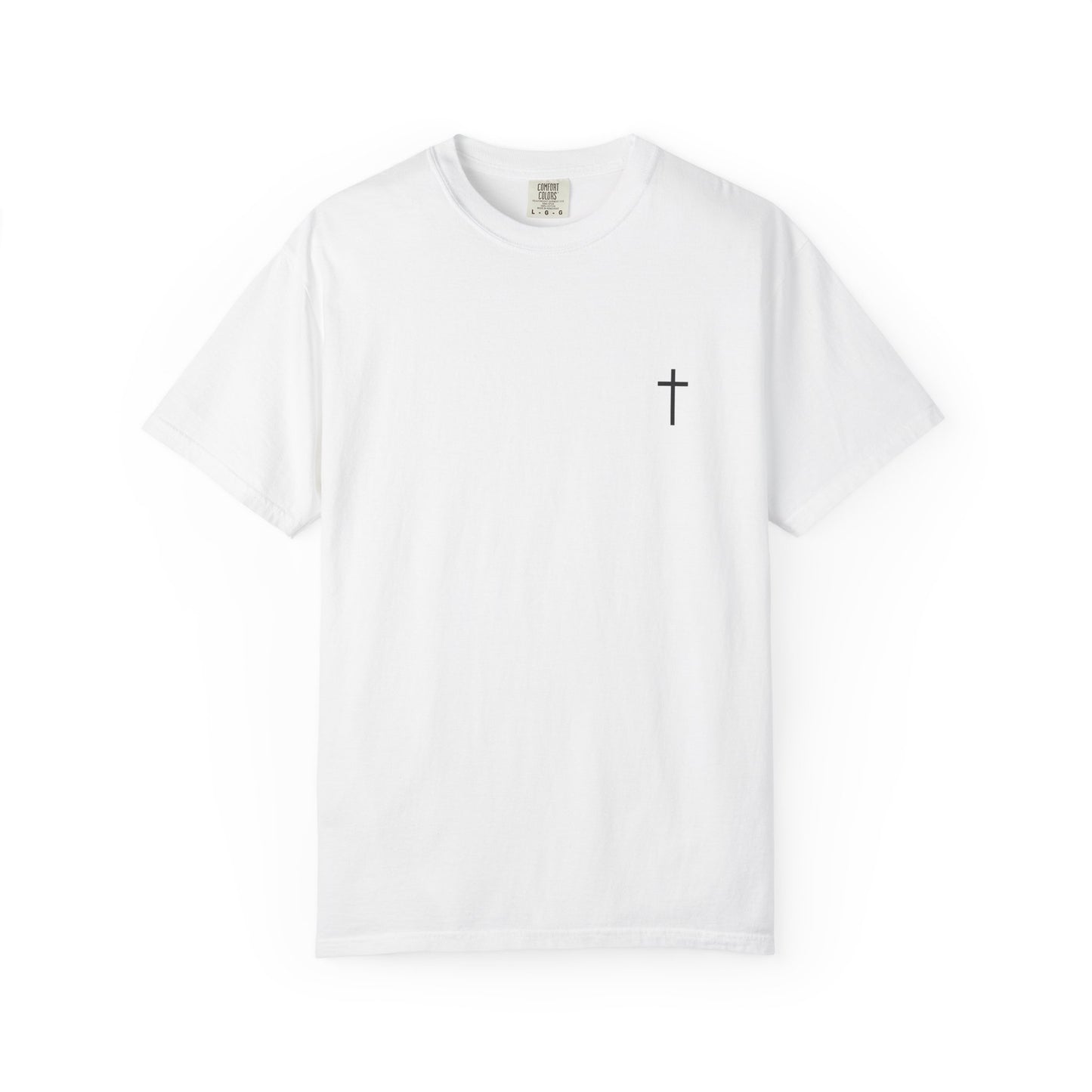 Minimal Cross Chest T-Shirt — Small Faith Cross Graphic