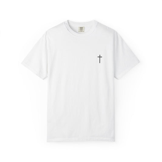 Minimal Cross Chest T-Shirt — Small Faith Cross Graphic