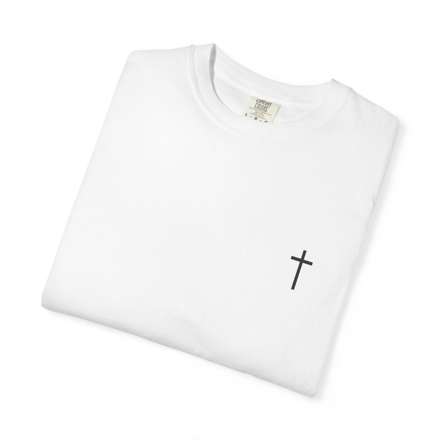 Minimal Cross Chest T-Shirt — Small Faith Cross Graphic