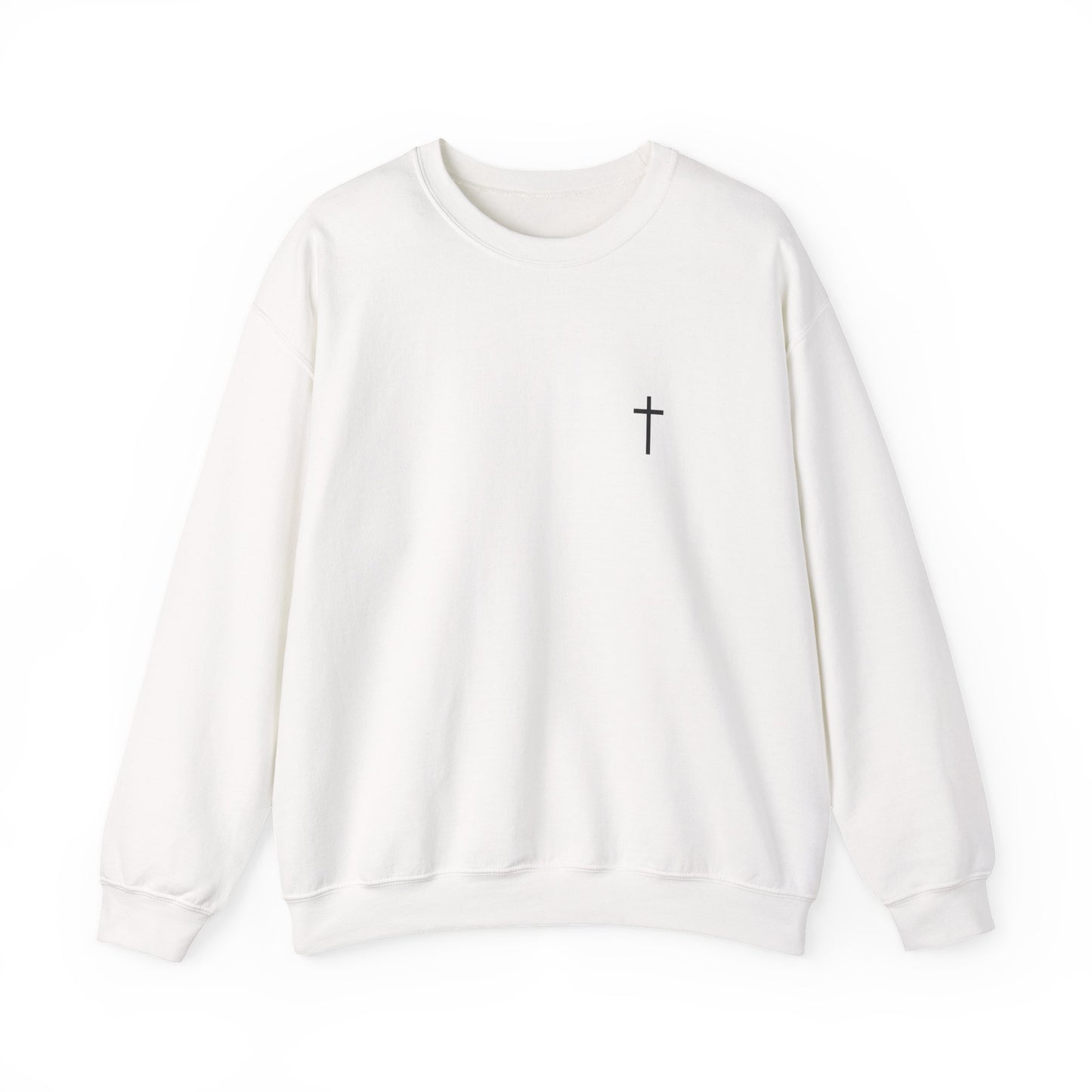 Minimal Cross Crewneck Sweatshirt — Small Chest Cross Christian Pullover