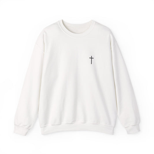 Minimal Cross Crewneck Sweatshirt — Small Chest Cross Christian Pullover