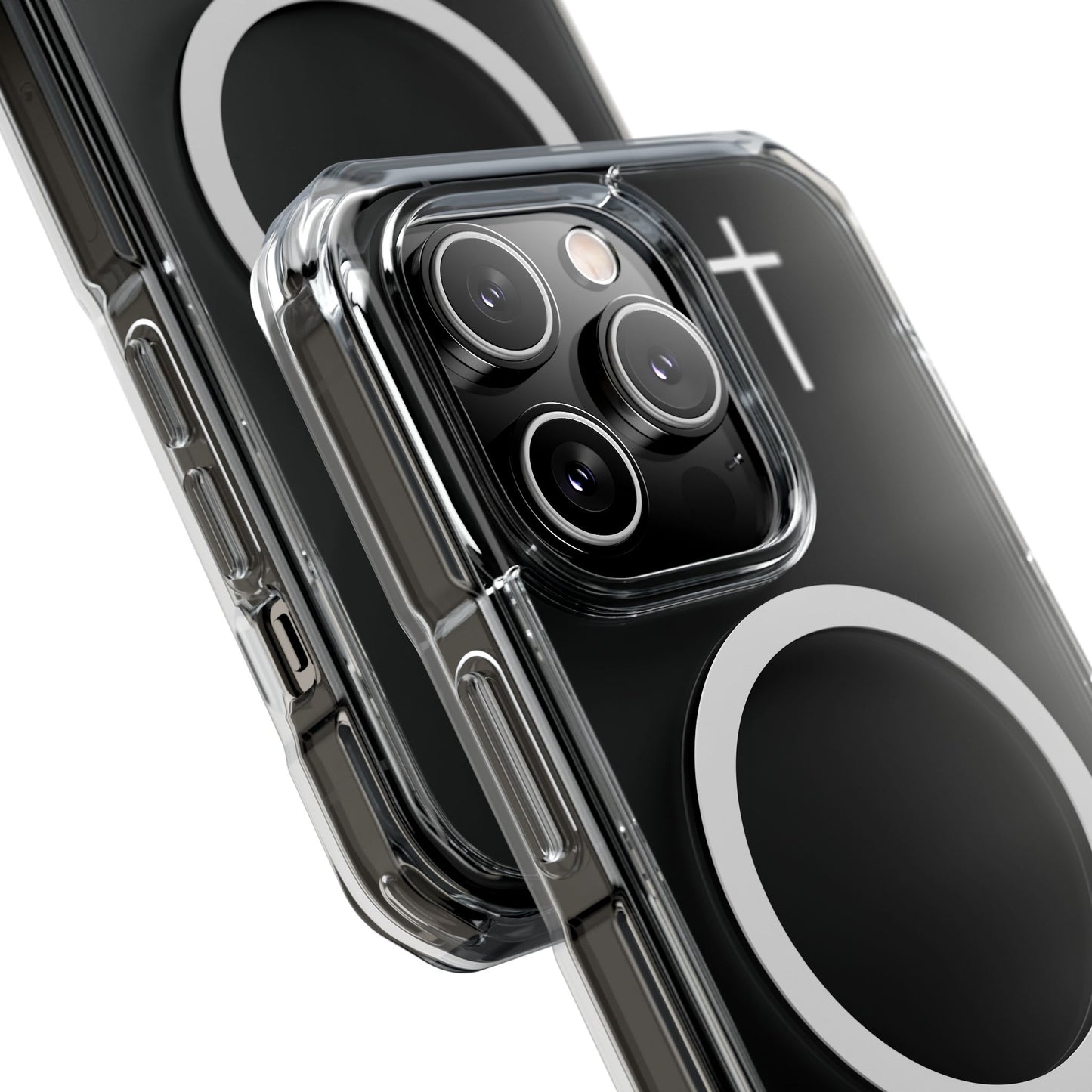 Clear Magnetic Phone Case — Transparent MagSafe-Compatible Protective Cover - Small Faith Cross Graphic