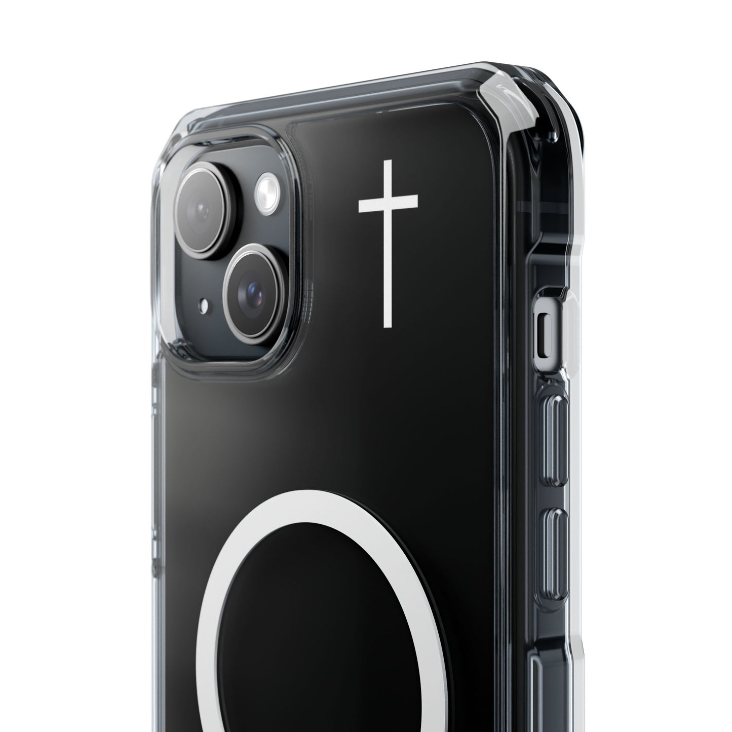 Clear Magnetic Phone Case — Transparent MagSafe-Compatible Protective Cover - Small Faith Cross Graphic