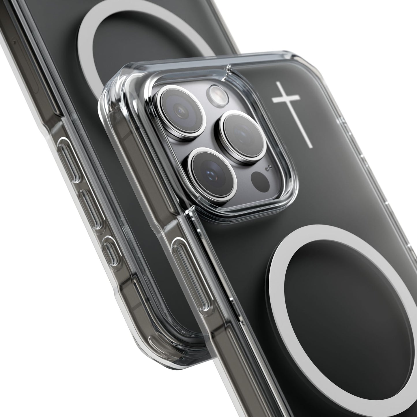 Clear Magnetic Phone Case — Transparent MagSafe-Compatible Protective Cover - Small Faith Cross Graphic