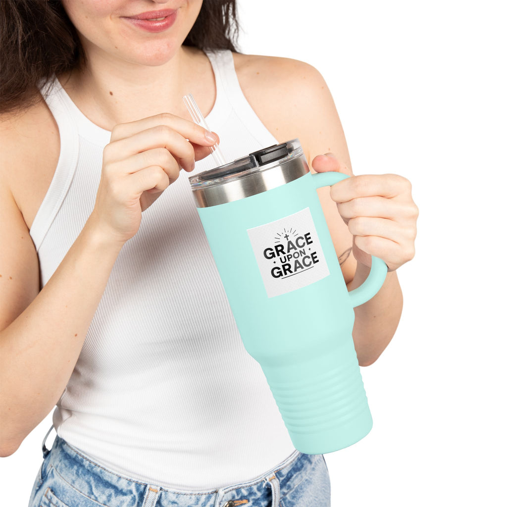 Grace Upon Grace - 40oz Insulated Travel Mug Stainless Steel Tumbler with Handle