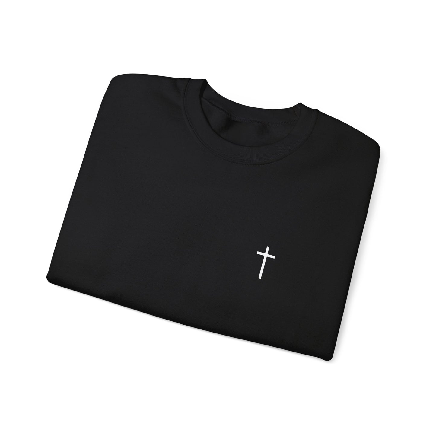 Minimal Cross Crewneck Sweatshirt — Small Chest Cross Christian Pullover