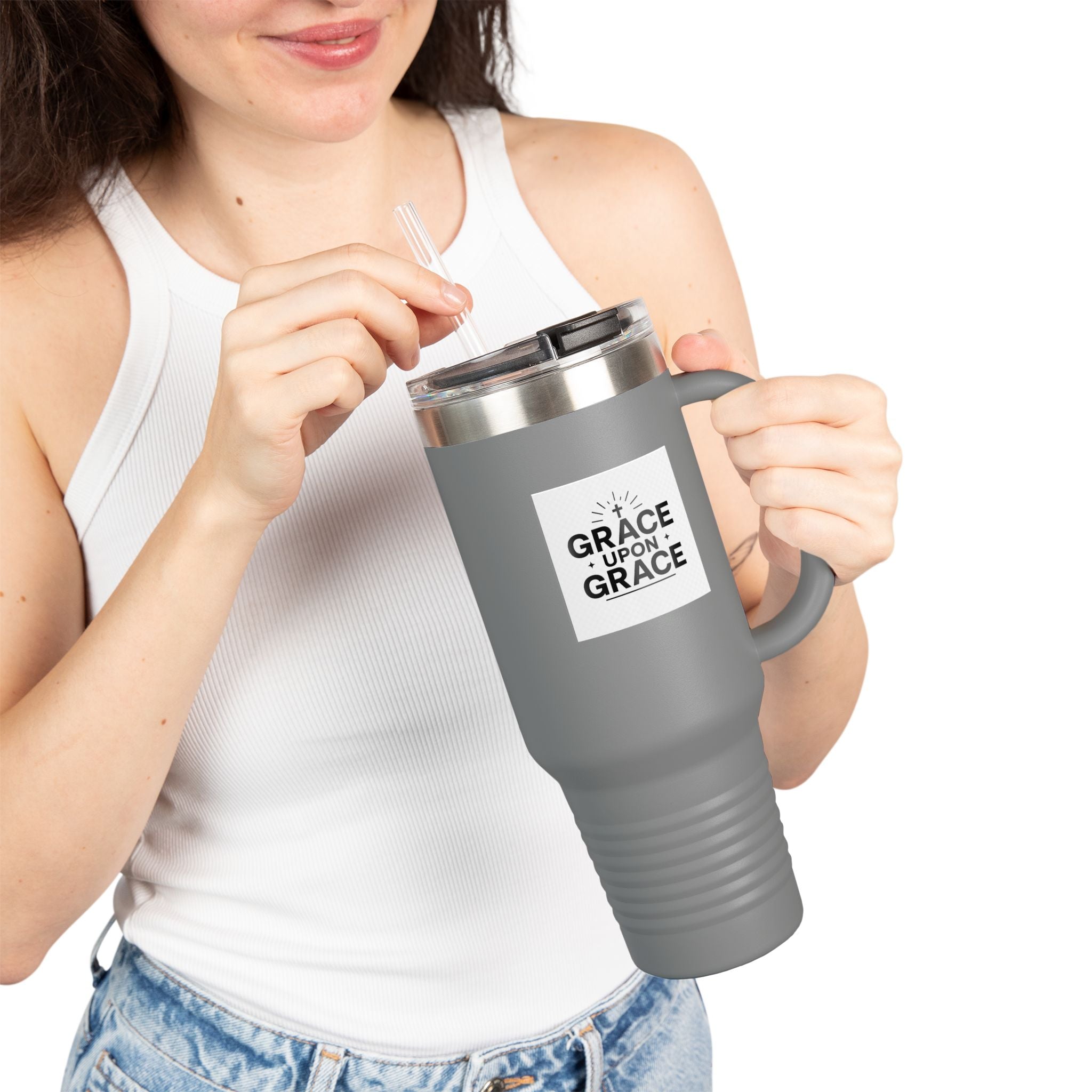 Grace Upon Grace - 40oz Insulated Travel Mug Stainless Steel Tumbler with Handle