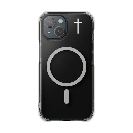 Clear Magnetic Phone Case — Transparent MagSafe-Compatible Protective Cover - Small Faith Cross Graphic