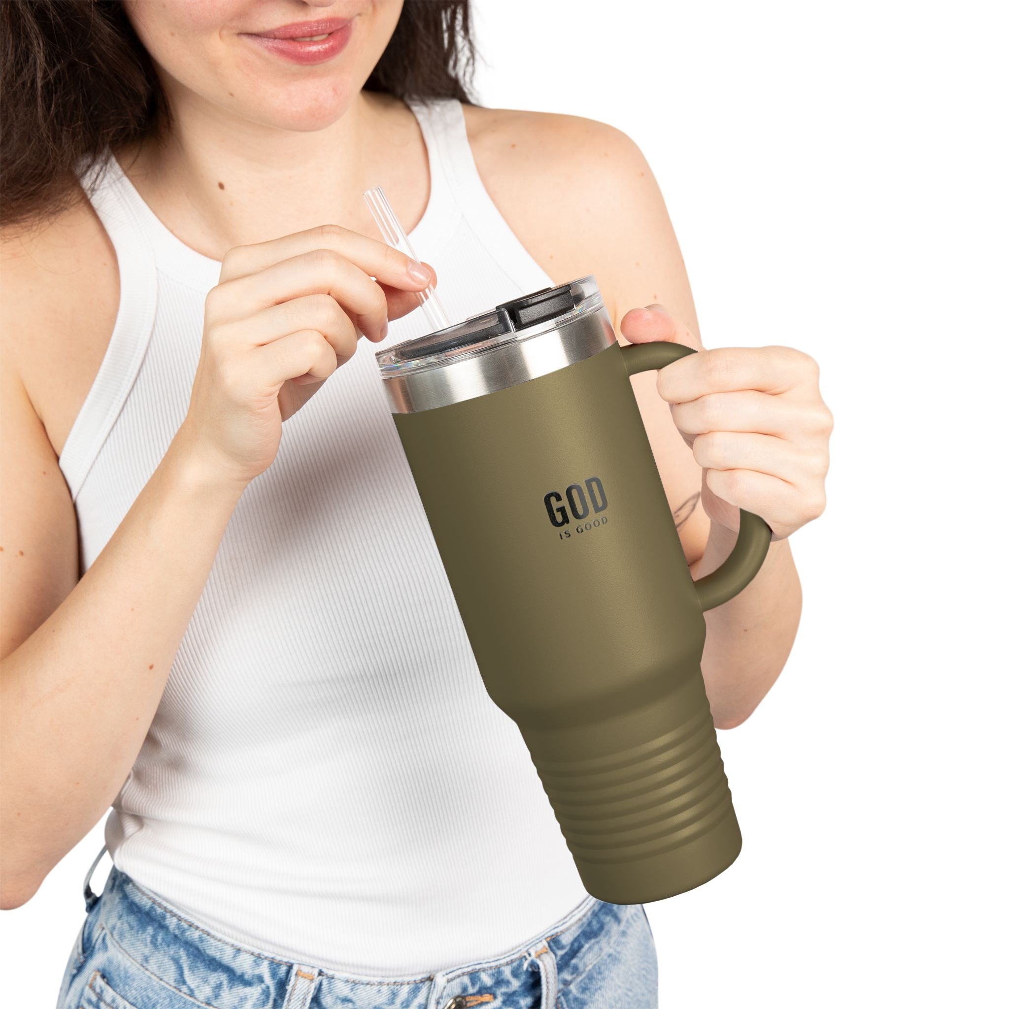 God is Good - 40oz Insulated Travel Mug —Stainless Steel Tumbler with Straw & Handle