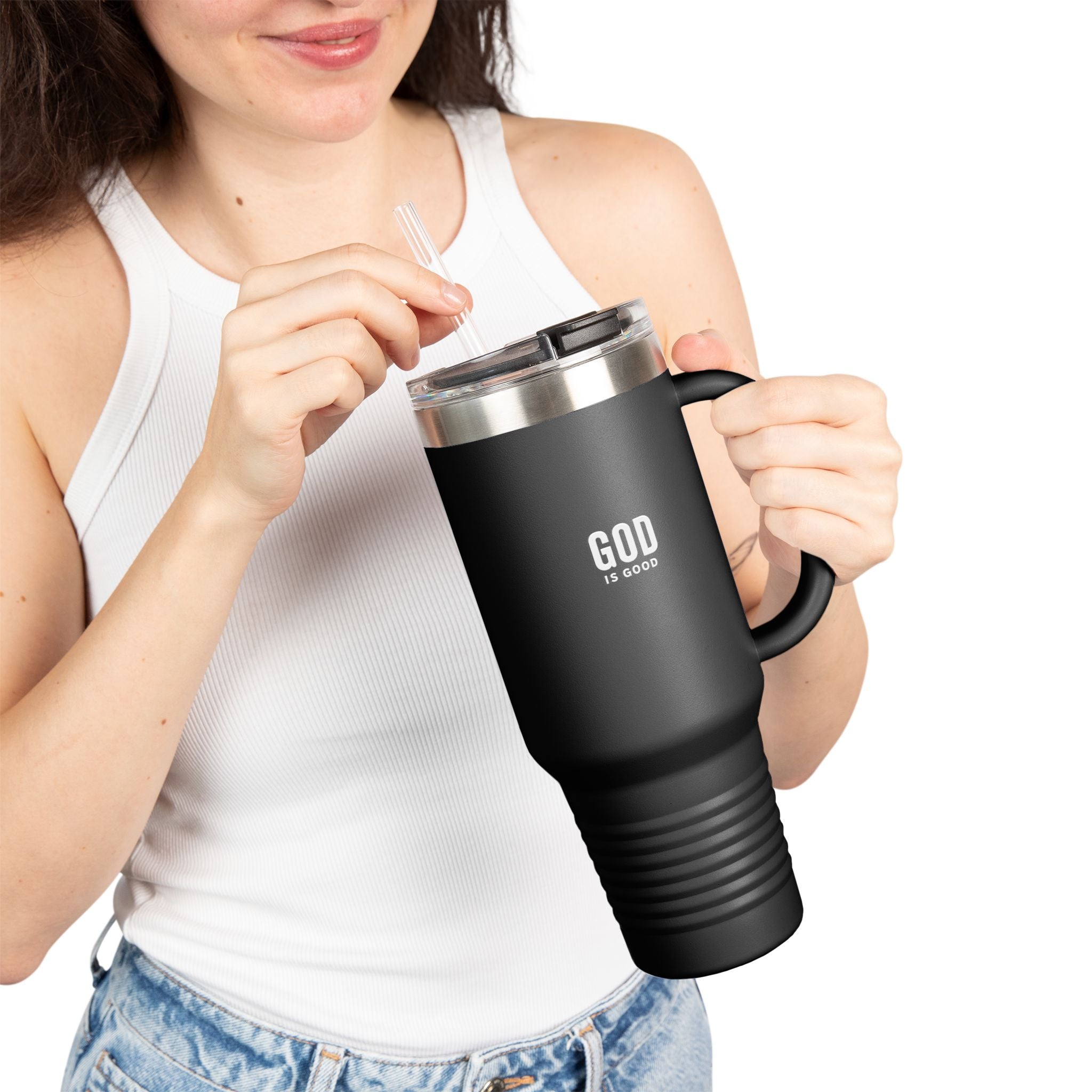 God is Good - 40oz Insulated Travel Mug —Stainless Steel Tumbler with Straw & Handle