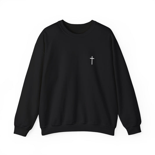 Minimal Cross Crewneck Sweatshirt — Small Chest Cross Christian Pullover
