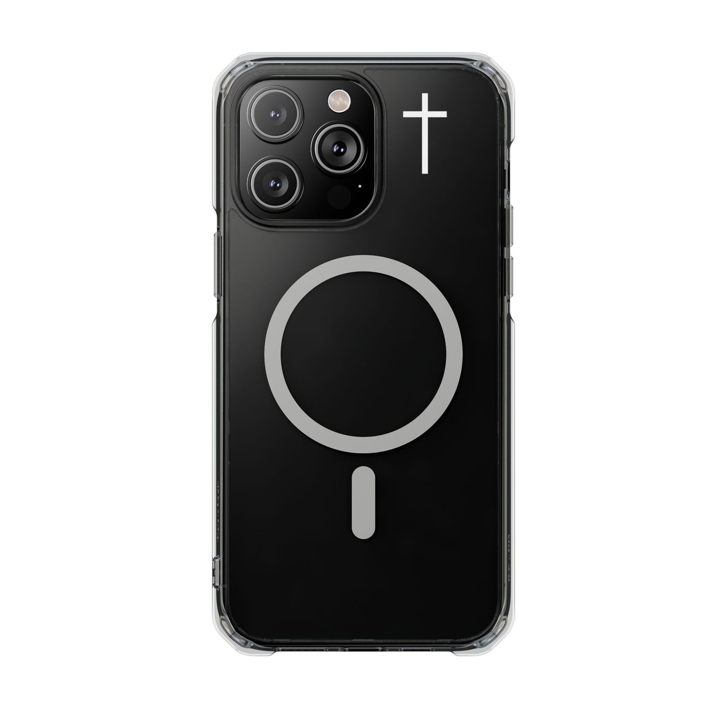 Clear Magnetic Phone Case — Transparent MagSafe-Compatible Protective Cover - Small Faith Cross Graphic