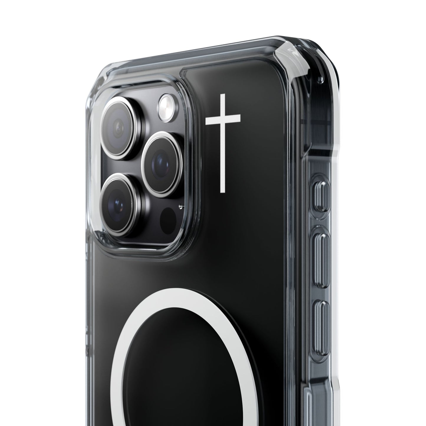 Clear Magnetic Phone Case — Transparent MagSafe-Compatible Protective Cover - Small Faith Cross Graphic
