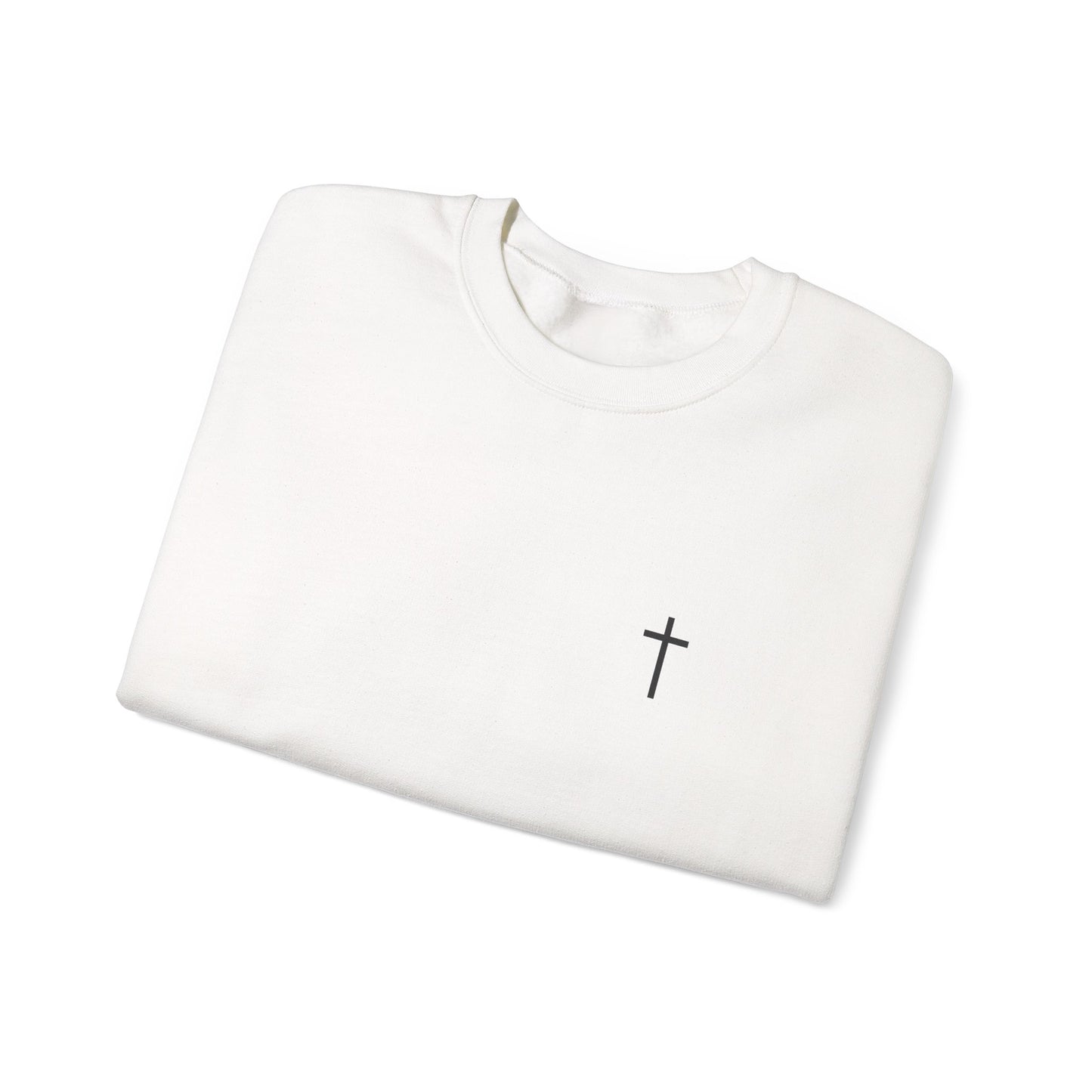 Minimal Cross Crewneck Sweatshirt — Small Chest Cross Christian Pullover