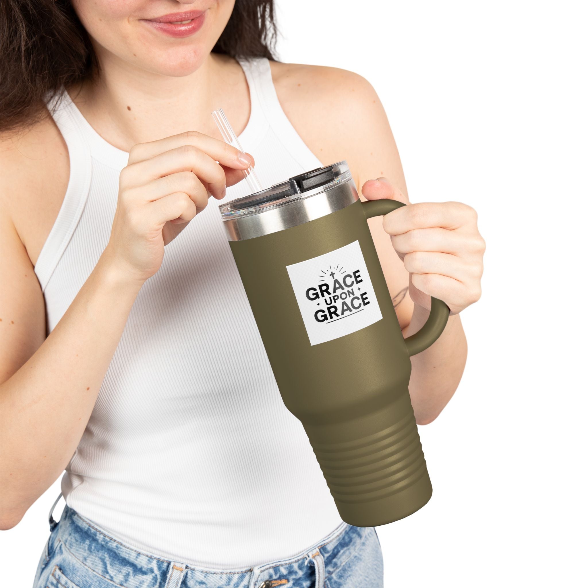 Grace Upon Grace - 40oz Insulated Travel Mug Stainless Steel Tumbler with Handle